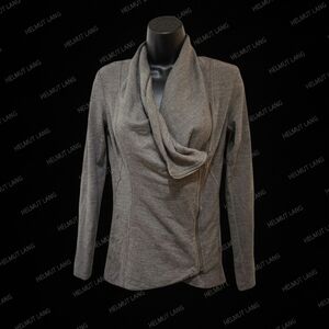 PETITE- ​Helmut Lang Grey Villous Drape Front Moto Jacket Cardigan